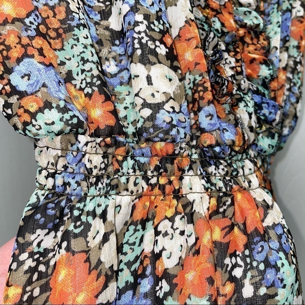 American Rag Cie Dress Mini Floral Print Lace Neckline Ruffles Fit and Flare XS - Picture 5 of 11